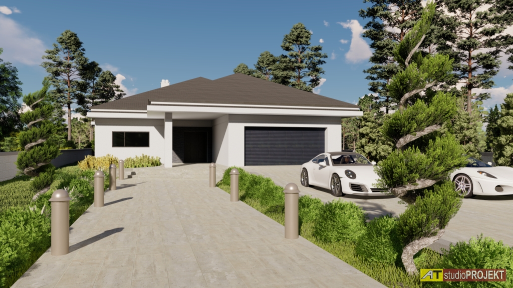 Projekt domu parterowego w nowoczesnym stylu z garażem dwustanowiskowym AT-153